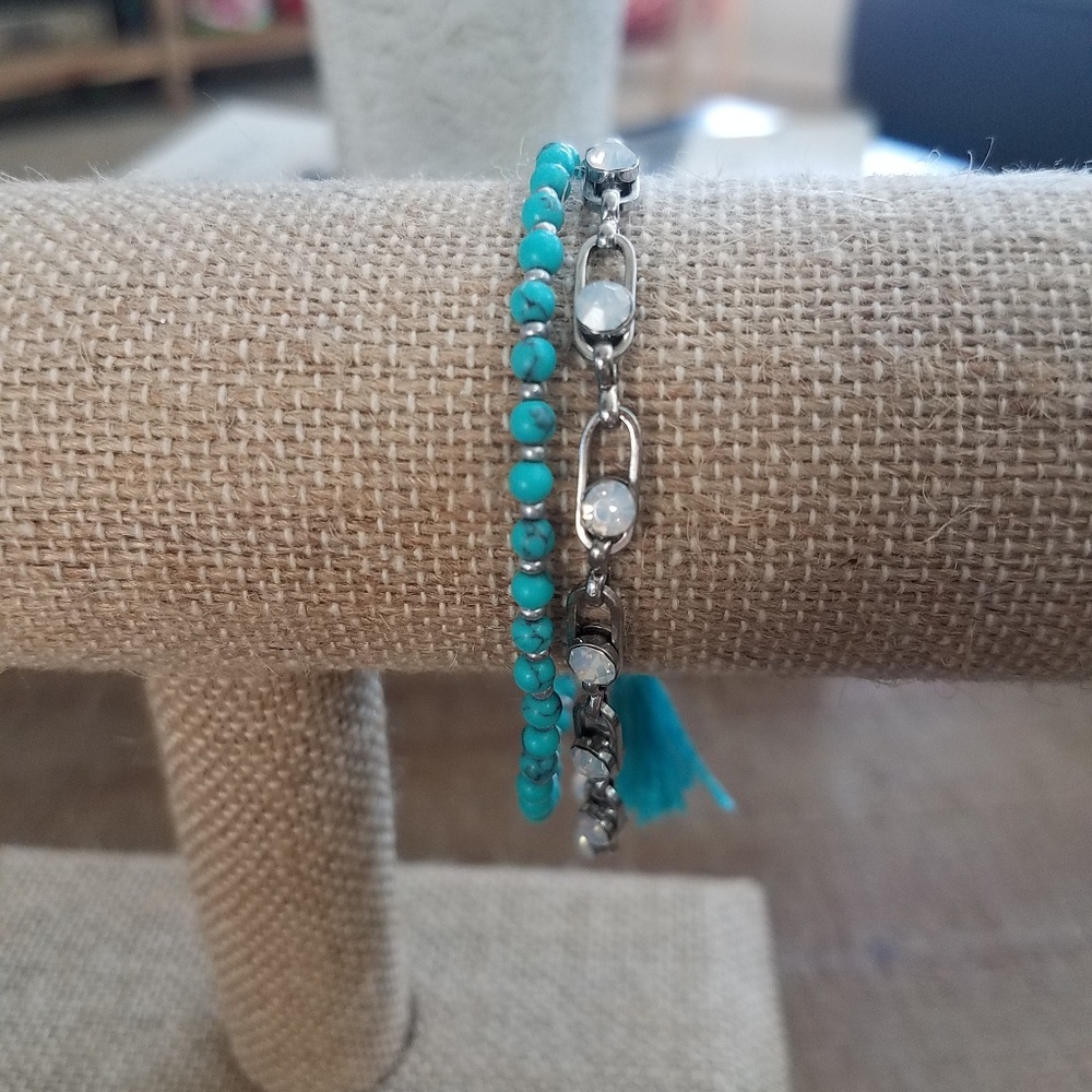 Turquoise Tassel + Chain Bracelet